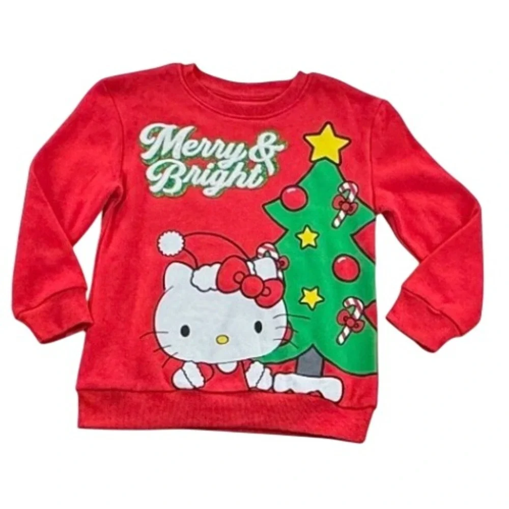 Hello Kitty Girls XS Red Christmas Sweatshirt Merry & Bright Holiday